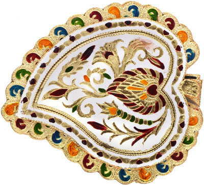 

Shreeng Shreeng Handicraft Pan Shaped Golden White Meena Dry Fruit/ Multipurpose Box (20cmX17cmX4cm) Wooden Decorative Platter(Multicolor)