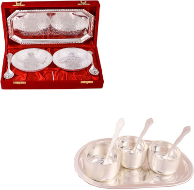

G S Museum 2 Mor Bowl with Spoon and Tray and 3 Premium Bowl Set with Oval Tray Bowl Spoon Tray Serving Set