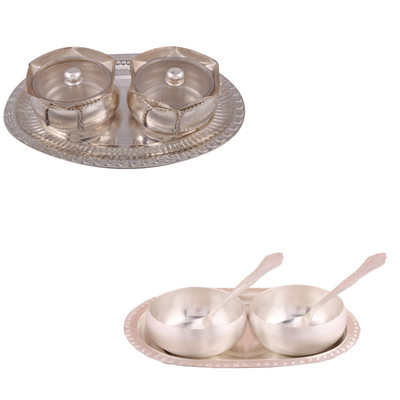 

G S Museum 2 Big Tai Loti Set and 3.5" Met Finish 2 Bowl Set with Oval Tray Bowl Spoon Tray Serving Set