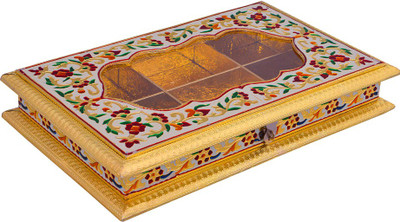 

HappyCraft Wooden, Gold Plated Decorative Platter(Gold)