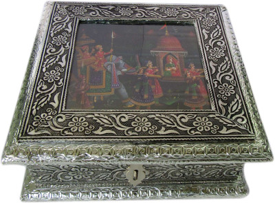 

Creative Meenakari Work Dryfood box Handicraft Wooden Decorative Platter(Silver)