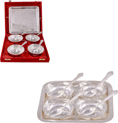 

G S Museum 4 Flower Bowl with Spoon and Tray and 4 Square Bowl with Spoon and Tray Bowl Spoon Tray Serving Set(Pack of 18)