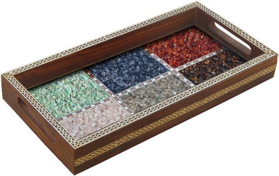 40% OFF on Handicrafts Paradise Gemstone Shisham Brass Tray Pssw 14013 Glass, Stoneware, Wooden Decorative Platter(Multicolor)