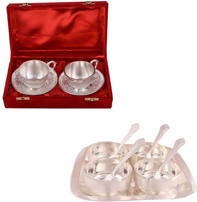 

G S Museum 2 Cup Plate Set and Premium 4 Bowl Set with Rectangle Tray Bowl Spoon Tray Serving Set(Pack of 13)