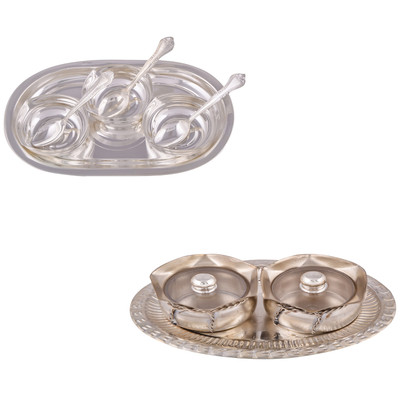 

G S Museum 3 Square Bowl with Spoon and Tray and 2 Small Tai Loti Set Bowl Spoon Tray Serving Set