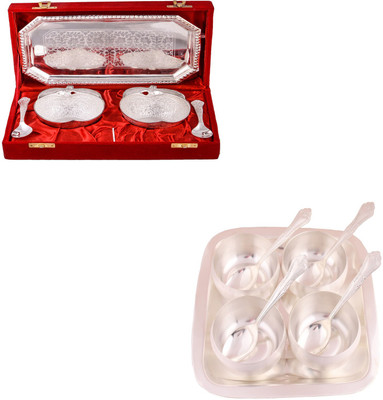 

G S Museum 2 Appel Bowl With Spoon and Tray and 3.5" Met Finish 4 Bowl Set with Rectangle Tray Bowl Spoon Tray Serving Set