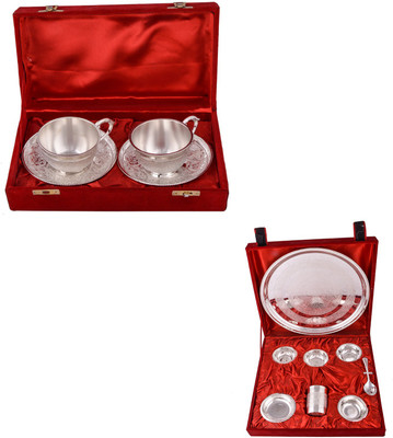 

G S Museum 2 Cup Plate Set and Big Thali Set Bowl Spoon Tray Serving Set(Pack of 12)