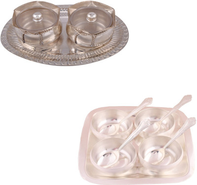 

G S Museum 2 Big Tai Loti Set and 3.5" Met Finish 4 Bowl Set with Rectangle Tray Bowl Spoon Tray Serving Set