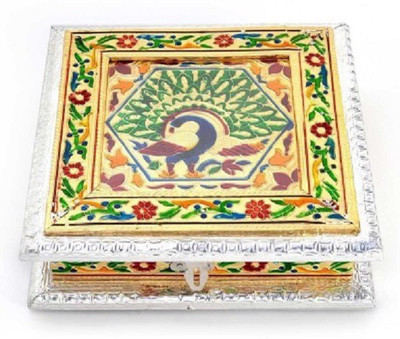 

HanumantCreations Handicraft Dry Fruit Box With Meenakari Art Work Cast Iron, Silver Plated Decorative Platter(Multicolor, Silver)