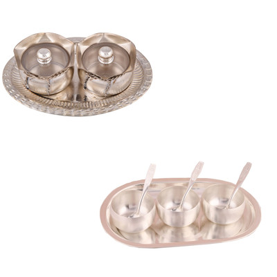 

G S Museum 2 Small Tai Loti Set and 3" Met Finish 3 Bowl Set with Oval Tray Bowl Spoon Tray Serving Set