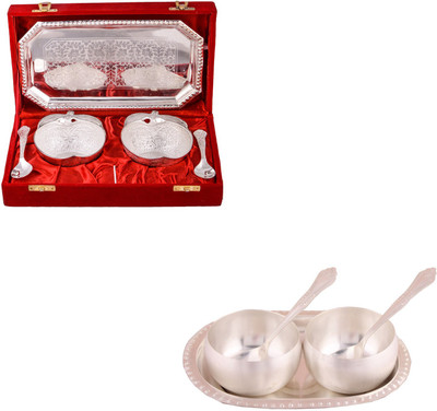 

G S Museum 2 Appel Bowl With Spoon and Tray and 3.5" Met Finish 2 Bowl Set with Oval Tray Bowl Spoon Tray Serving Set