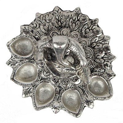 

Little Jaipur White Metal Lord Ganesha Idol Cast Iron Table Diya Set(Height: 12 inch)