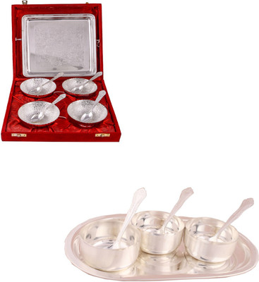 

G S Museum 4 Flower Bowl with Spoon and Tray and 3 Premium Bowl Set with Oval Tray Bowl Spoon Tray Serving Set(Pack of 16)