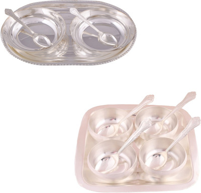

G S Museum 2 6" Bowl with Spoon and Tray and 3.5" Met Finish 4 Bowl Set with Rectangle Tray Bowl Spoon Tray Serving Set