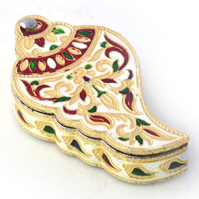 

Shree Sai Handicraft Unique Decorative Fancy Shankh Shape Golden Meenakari Dryfruit Box Wooden Decorative Platter(Gold)