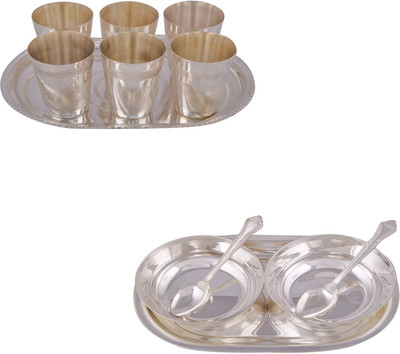 

G S Museum 6 Punjabi Glass with Tray and 2 5" Bowl with Spoon and Tray Bowl Spoon Tray Serving Set