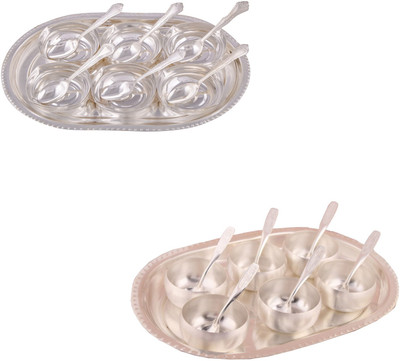 

G S Museum 6 Square Bowl with Spoon and Tray and 3" Met Finish 6 Bowl Set with Oval Tray Bowl Spoon Tray Serving Set