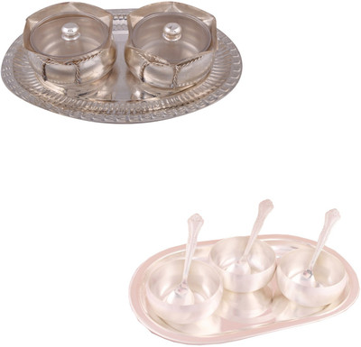 

G S Museum 2 Big Tai Loti Set and 3.5" Met Finish 3 Bowl Set with Oval Tray Bowl Spoon Tray Serving Set