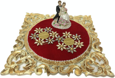 

loopsnknots Wooden Decorative Platter(Beige, Red)