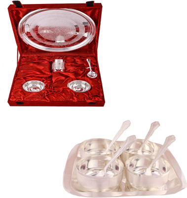 

G S Museum Small Thali Set and Premium 4 Bowl Set with Rectangle Tray Bowl Spoon Tray Serving Set(Pack of 14)