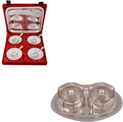 

G S Museum 4 Mor Bowl with Spoon and Tray and 2 Big Tai Loti Set Bowl Spoon Tray Serving Set(Pack of 12)