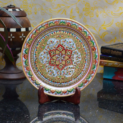 

eCraftIndia Stoneware Decorative Platter(Gold, Red, Pack of 2)