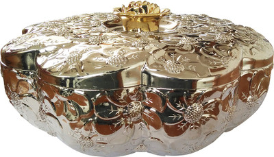 Golddust Silver Flower Dry fruit serving tray Plastic Decorative Platter(Silver)