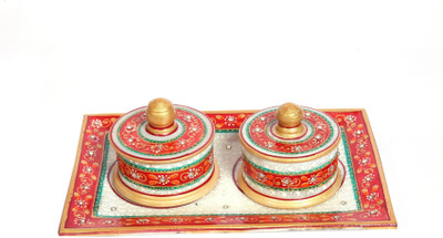 

JaipurCrafts Decorative Kundan Studded Two Container Stoneware Decorative Platter(Multicolor, Pack of 3)