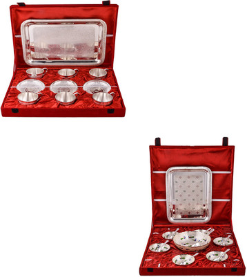 

G S Museum 6 Cup Plate Set with Tray and Pudding Set Bowl Spoon Tray Serving Set(Pack of 28)