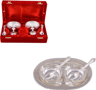 

G S Museum 2 Ice Cream Mug with Spoon and 2 Square Bowl with Spoon and Tray Bowl Spoon Tray Serving Set