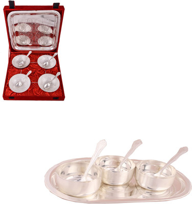 G S Museum 4 Mor Bowl with Spoon and Tray and 3 Premium Bowl Set with Oval Tray Bowl Spoon Tray Serving Set(Pack of 16)