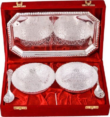 

India Shoppe IS114 Gold Plated, Silver Plated Decorative Platter(Gold, Silver, Pack of 5)