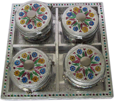 

Shree Sai Oxidize Mouth Freshener Box Pair And Metal Tray Wooden Decorative Platter(Multicolor)