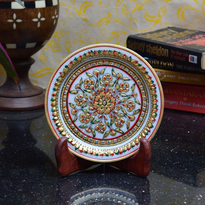 

eCraftIndia Stoneware Decorative Platter(Gold, Green, Red, Pack of 2)