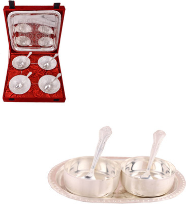 

G S Museum 4 Mor Bowl with Spoon and Tray and Premium 2 Bowl Set with Oval Tray Bowl Spoon Tray Serving Set(Pack of 14)