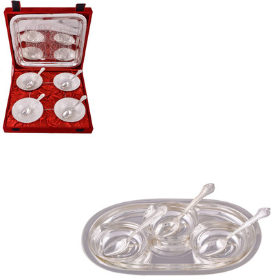 

G S Museum 4 Mor Bowl with Spoon and Tray and 3 Square Bowl with Spoon and Tray Bowl Spoon Tray Serving Set(Pack of 16)