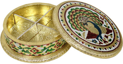 

Jk Vallabhdas Meenakari Mukhwas / Dryfruit Box Wooden Decorative Platter(Gold)