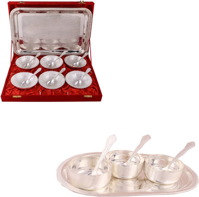 

G S Museum 6 Mor Bowl with Spoon and Tray and 3 Premium Bowl Set with Oval Tray Bowl Spoon Tray Serving Set(Pack of 20)