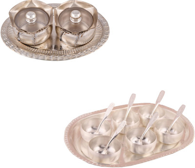 

G S Museum 2 Small Tai Loti Set and 3" Met Finish 6 Bowl Set with Oval Tray Bowl Spoon Tray Serving Set