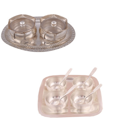 

G S Museum 2 Big Tai Loti Set and 3" Met Finish 4 Bowl Set with Rectangle Tray Bowl Spoon Tray Serving Set