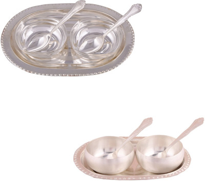 

G S Museum 2 Square Bowl with Spoon and Tray and 3.5" Met Finish 2 Bowl Set with Oval Tray Bowl Spoon Tray Serving Set
