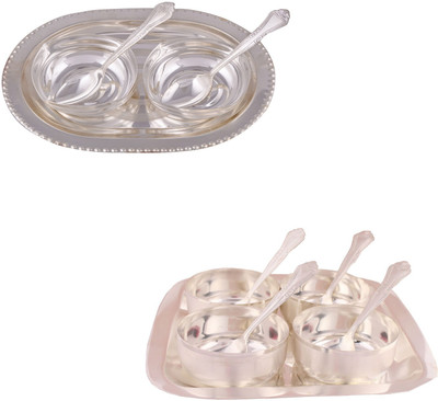 

G S Museum 2 Square Bowl with Spoon and Tray and Premium 4 Bowl Set with Rectangle Tray Bowl Spoon Tray Serving Set