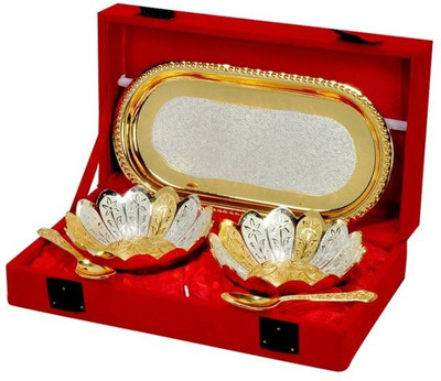 Being Nawab Brass Decorative Platter(Silver, Gold, Pack of 5) Being Nawab Brass Decorative Platter(Silver, Gold, Pack of 5)