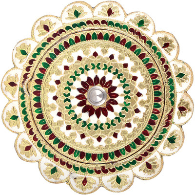 

Shreeng Shreeng Handicraft Flower Shaped Golden White Meena Dry Fruit/ Multipurpose Box (20cmX20cmX4cm) Wooden Decorative Platter(Multicolor)