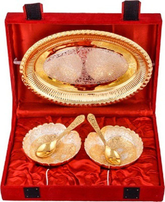 

India Shoppe IS111 Silver Plated, Gold Plated Decorative Platter(Silver, Gold, Pack of 5)