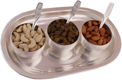 

G S Museum Silver Plated Decorative Platter(Silver, Pack of 7)