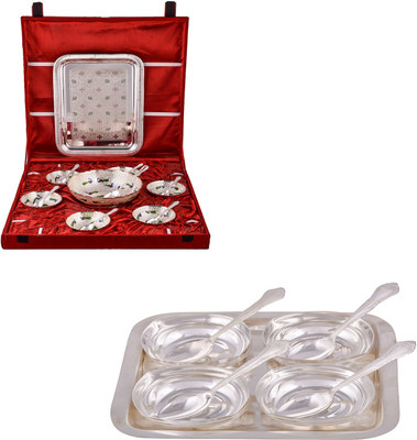 

G S Museum Pudding Set and 4 Square Bowl with Spoon and Tray Bowl Spoon Tray Serving Set(Pack of 24)