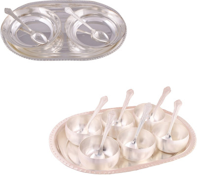 

G S Museum 2 6" Bowl with Spoon and Tray and 3.5" Met 6 Finish Bowl Set with Oval Tray Bowl Spoon Tray Serving Set