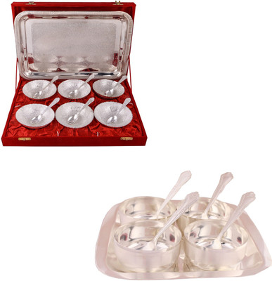 

G S Museum 6 Mor Bowl with Spoon and Tray and Premium 4 Bowl Set with Rectangle Tray Bowl Spoon Tray Serving Set(Pack of 22)