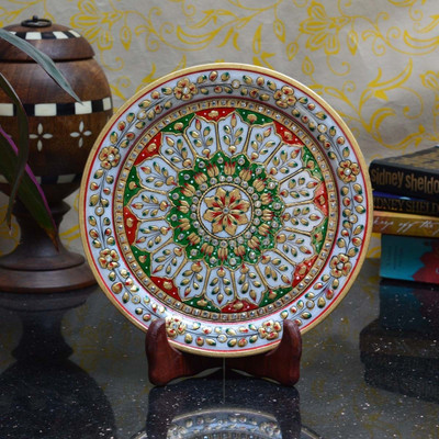 

eCraftIndia Stoneware Decorative Platter(Gold, Green, Red, Pack of 2)